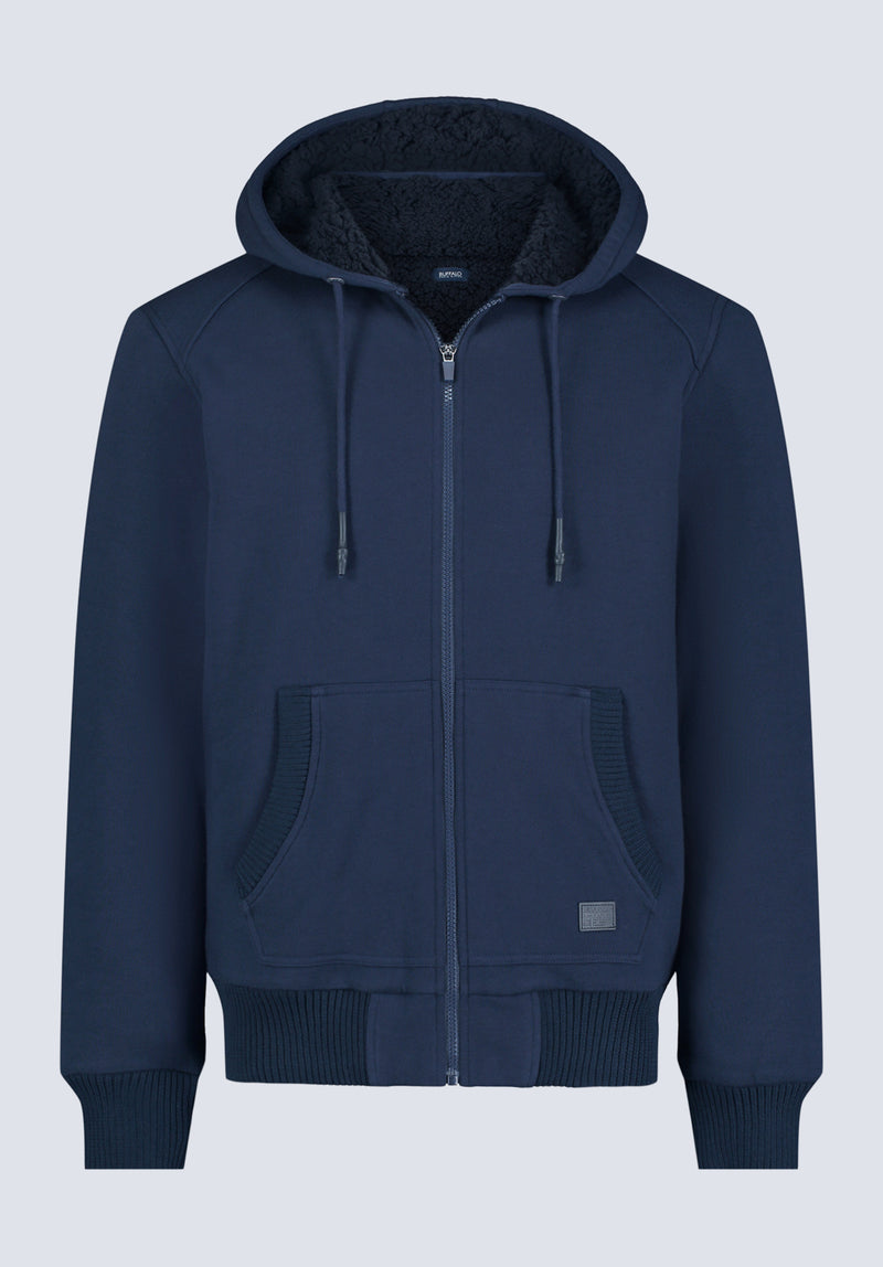 Fasox Men's Zip-Up Hooded Jacket with Sherpa Lining, Midnight Blue - BM24463