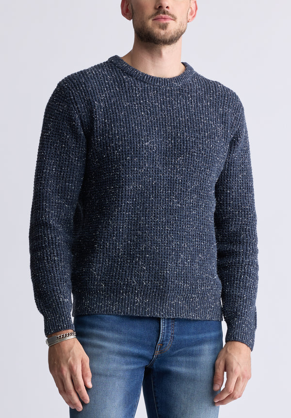 Wonder Men’s Long Sleeve Speckled Knit Sweater, Navy - BM24464