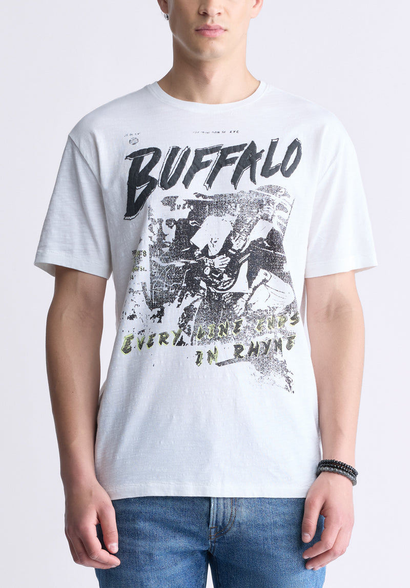 Buffalo David Bitton Tang Men's Short-Sleeve Graphic T-Shirt, White - BM24467 Color BLANC DE BLANC