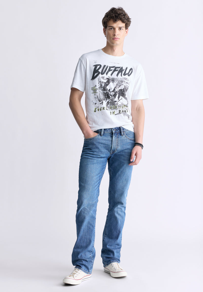 Buffalo David Bitton Tang Men's Short-Sleeve Graphic T-Shirt, White - BM24467 Color BLANC DE BLANC