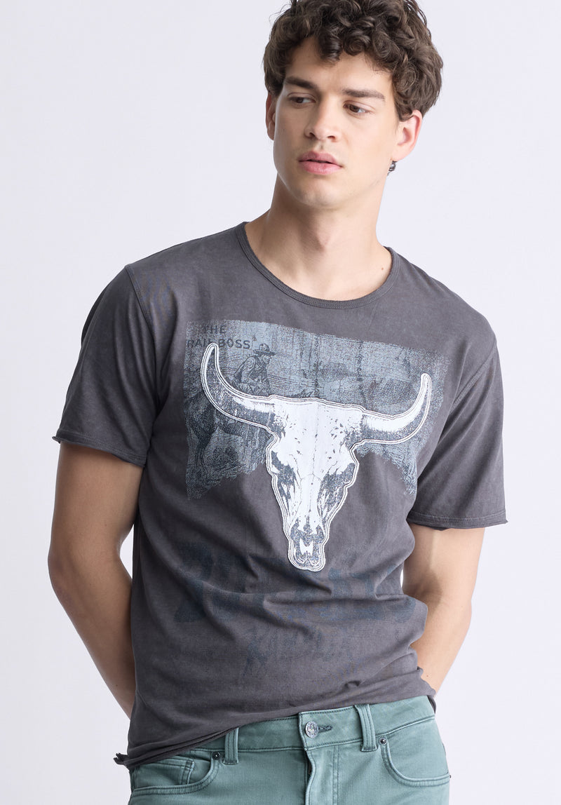 Buffalo David Bitton Tilton Men's Short-Sleeve Graphic T-Shirt, Charcoal - BM24473 Color CHARCOAL