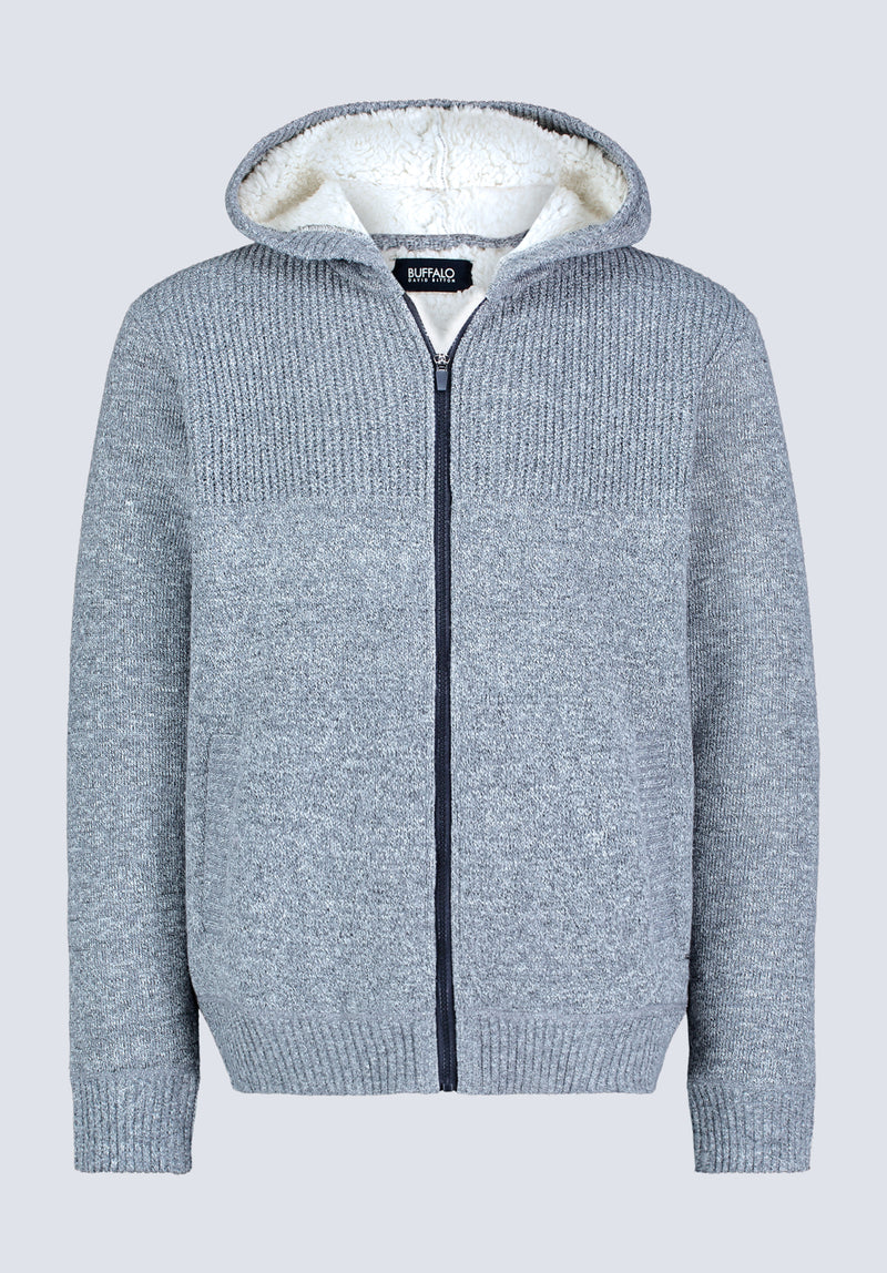 Walmick Men's Full-Zip Knit Hoodie with Sherpa Lining, Light Heather Grey - BM24477