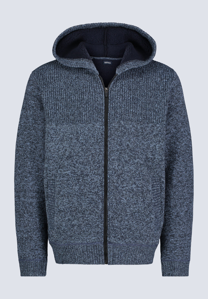 Walmick Men's Full-Zip Knit Hoodie with Sherpa Lining, Mirage Blue - BM24477