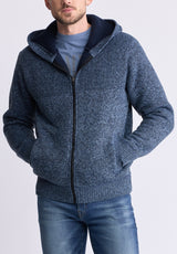 Buffalo David Bitton Walmick Men's Full-Zip Knit Hoodie with Sherpa Lining, Mirage Blue - BM24477 Color MIRAGE