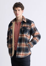 Buffalo David Bitton Jalika Men's Plaid Jacket with Sherpa Lining, Black & Brown - BM24488 Color MARMALADE