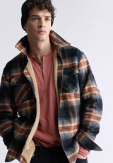 Buffalo David Bitton Jalika Men's Plaid Jacket with Sherpa Lining, Black & Brown - BM24488 Color MARMALADE