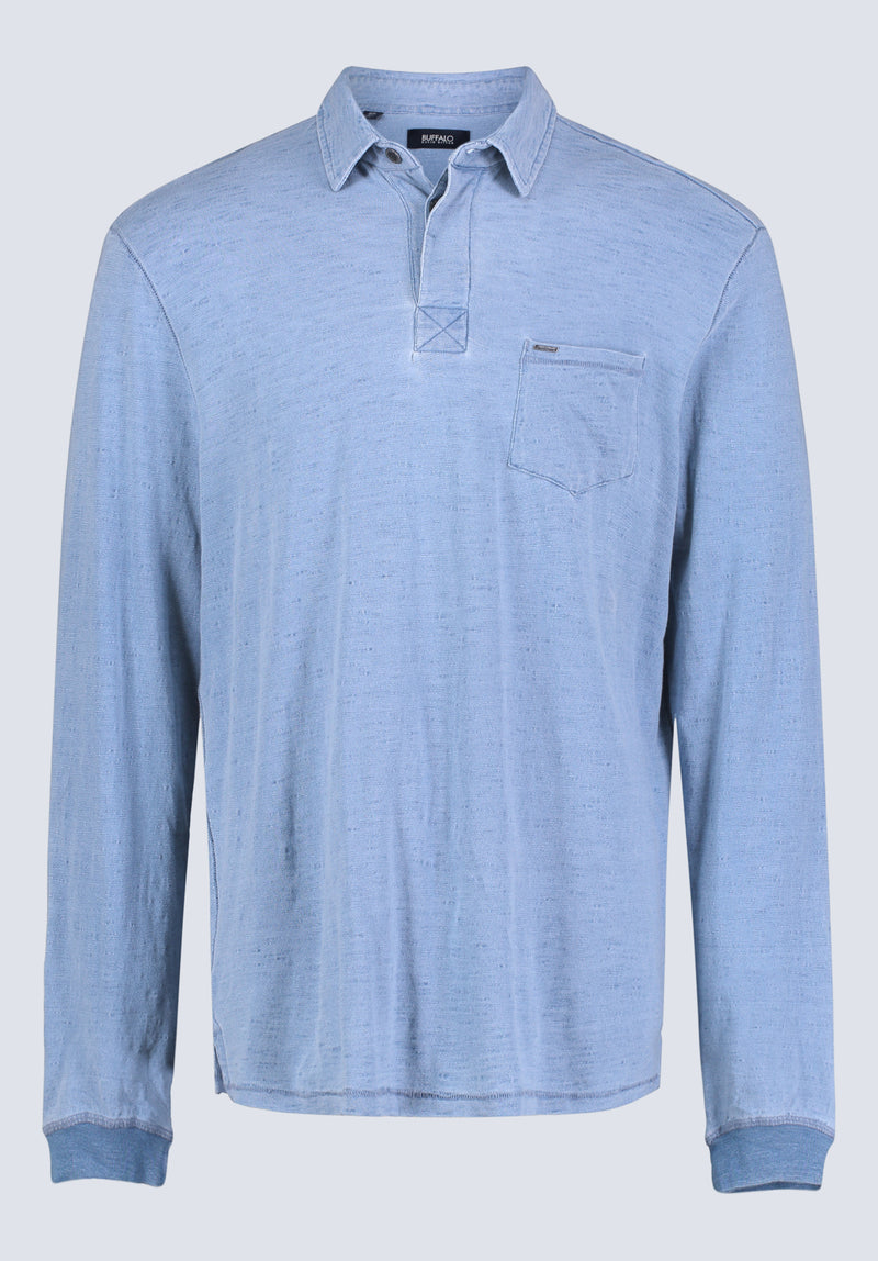 Kimmy Men's Long-Sleeve Polo with Pocket, Blue - BM24492