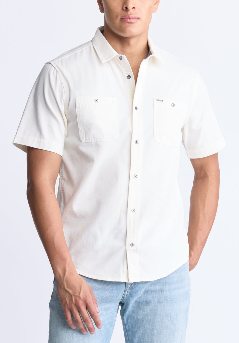 Buffalo David Bitton Sagrino Men's Short-Sleeve Utility Shirt, Milk - BM24501