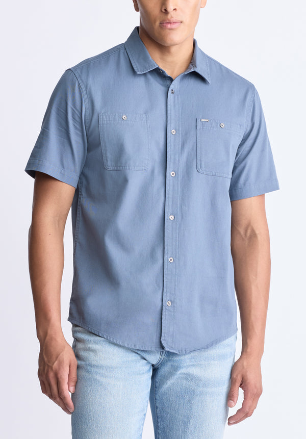 Buffalo David Bitton Sagrino Men's Short-Sleeve Utility Shirt, Mirage blue - BM24501