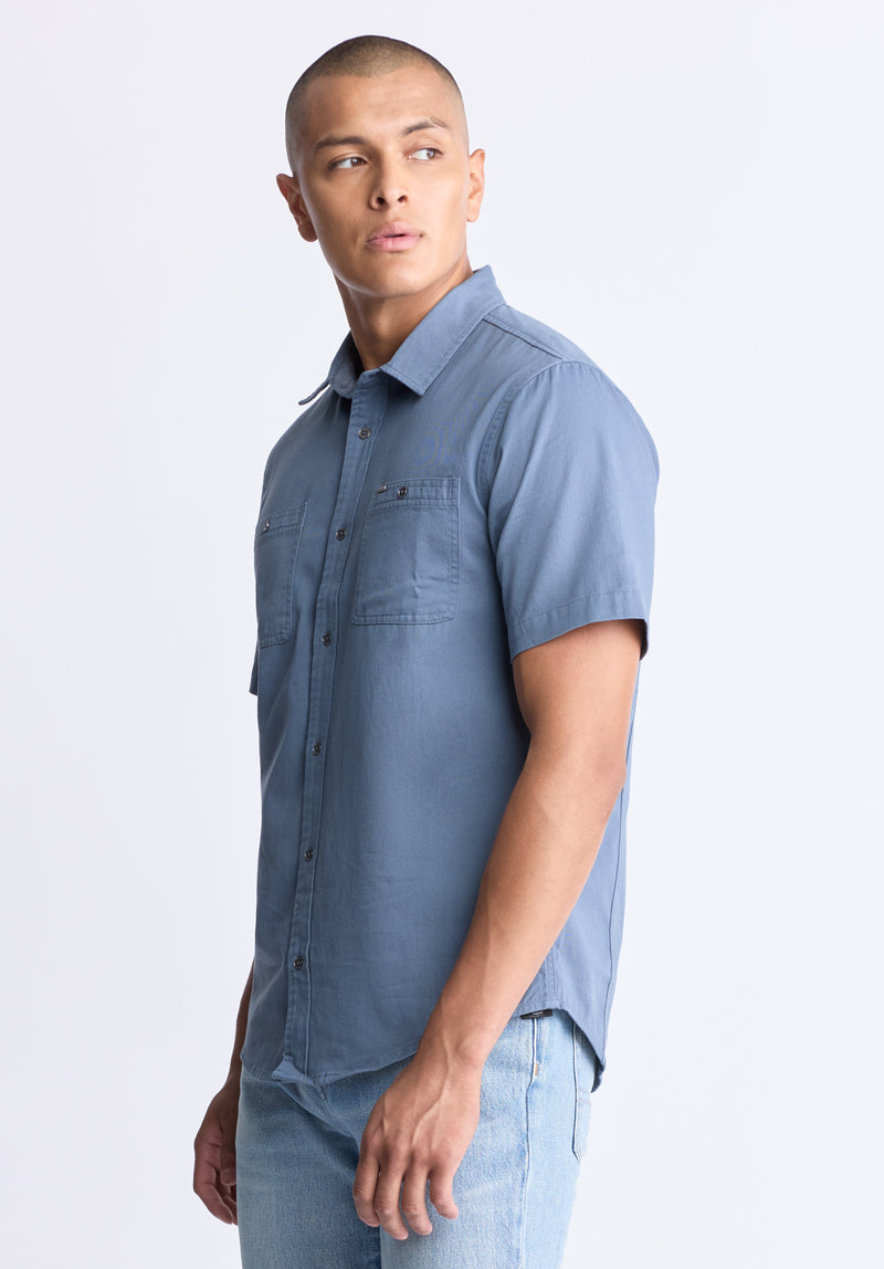 Buffalo David Bitton Sagrino Men's Short-Sleeve Utility Shirt, Mirage blue - BM24501