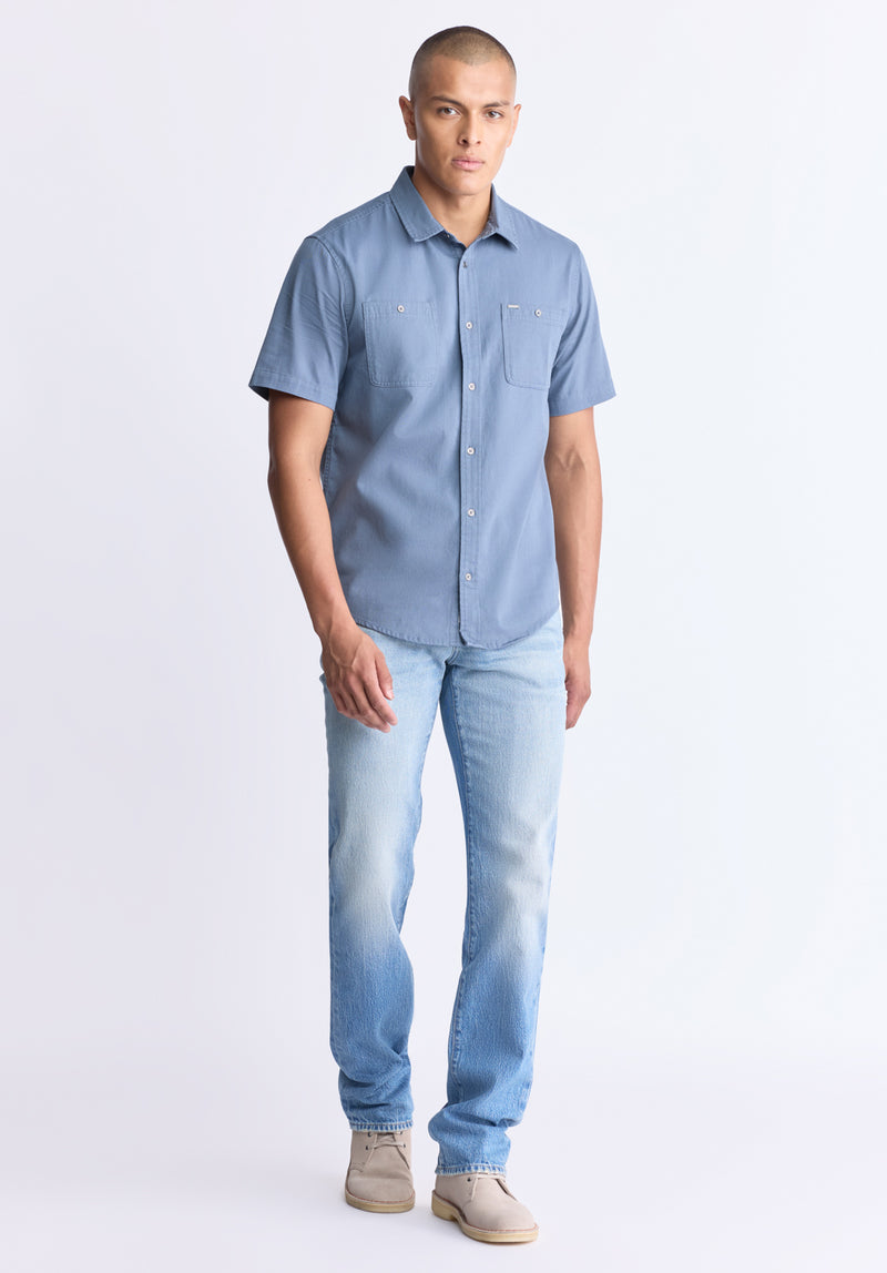 Buffalo David Bitton Sagrino Men's Short-Sleeve Utility Shirt, Mirage blue - BM24501