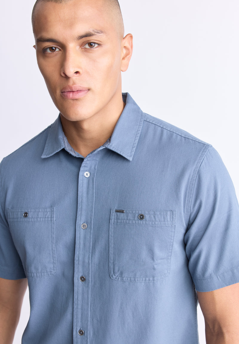 Buffalo David Bitton Sagrino Men's Short-Sleeve Utility Shirt, Mirage blue - BM24501