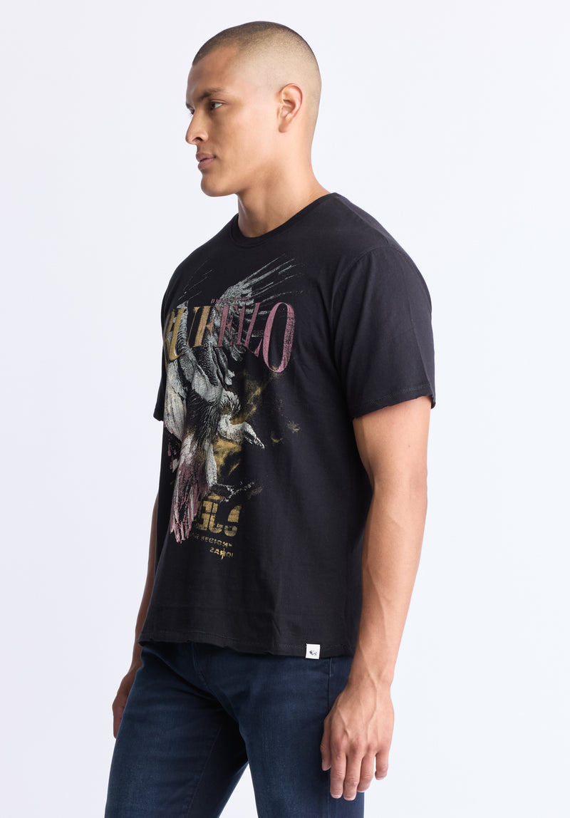 Buffalo David Bitton Takuma Men's Graphic Eagle Print T-Shirt, Black - BM24506