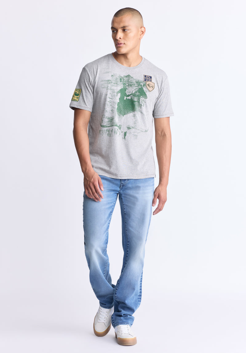 Buffalo David Bitton Tasher Men's Graphic Patch T-Shirt, Heather grey - BM24509