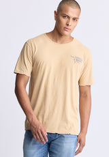 Buffalo David Bitton Tivis Men's Distressed Buffalo Graphic T-Shirt with Back Print, Curry - BM24510