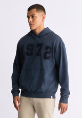 Farhim Men's Hoodie with Textured Appliqué, Midnight blue - BM24517