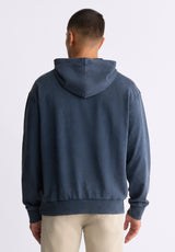 Farhim Men's Hoodie with Textured Appliqué, Midnight blue - BM24517