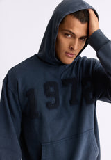 Farhim Men's Hoodie with Textured Appliqué, Midnight Blue - BM24517