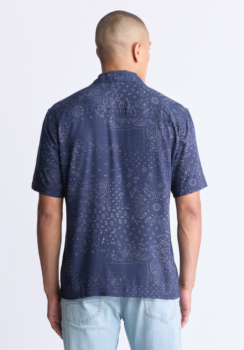 Buffalo David Bitton Santi Men's Paisley Print Short-Sleeve Button-Up Shirt, Midnight blue - BM24521