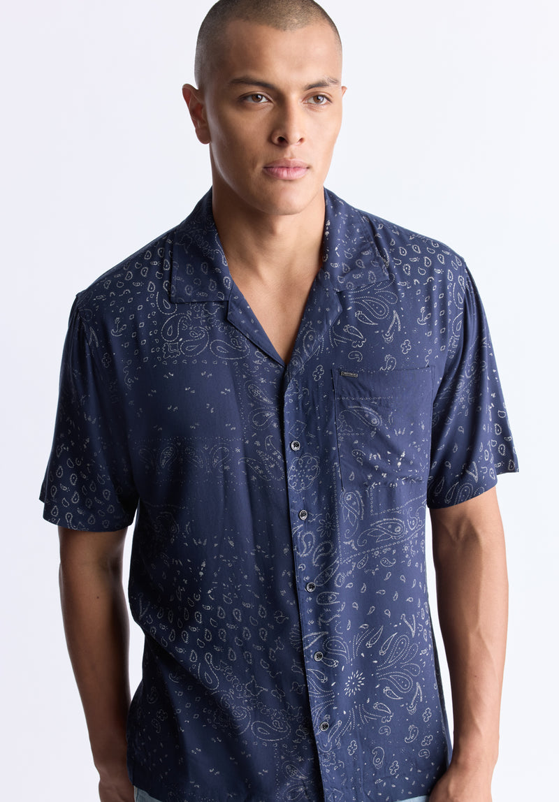 Buffalo David Bitton Santi Men's Paisley Print Short-Sleeve Button-Up Shirt, Midnight blue - BM24521