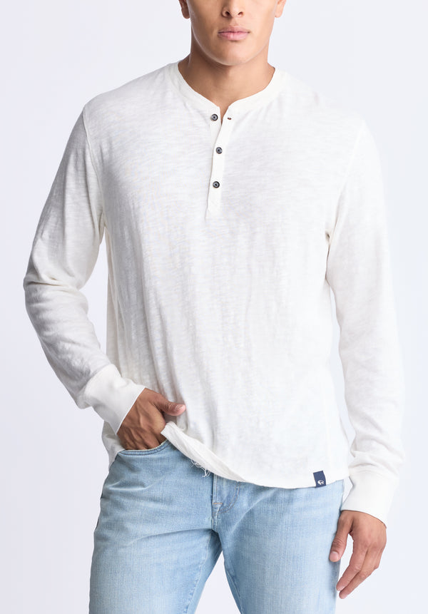 Buffalo David Bitton Kandid Men's Long-Sleeve Henley Top, Milk - BM24522