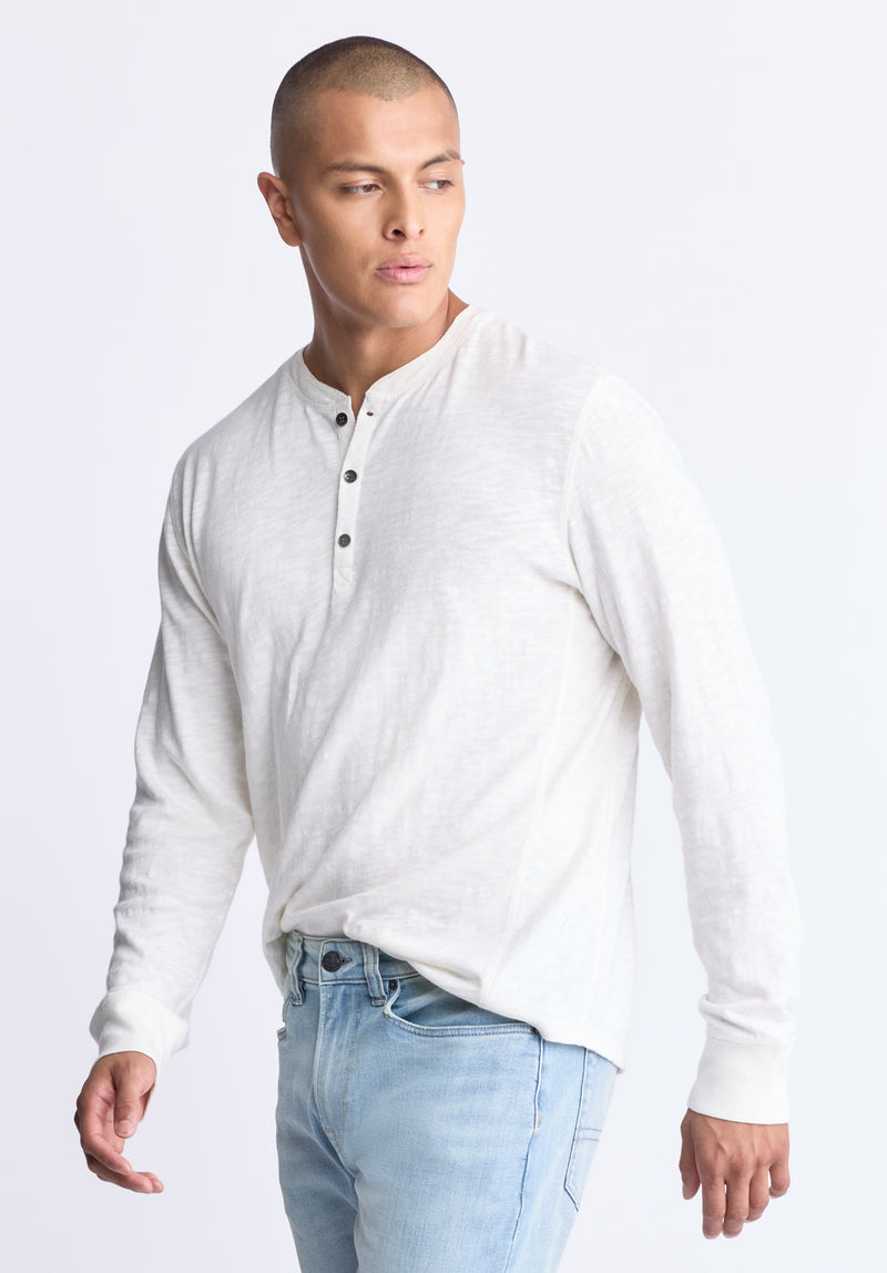 Buffalo David Bitton Kandid Men's Long-Sleeve Henley Top, Milk - BM24522