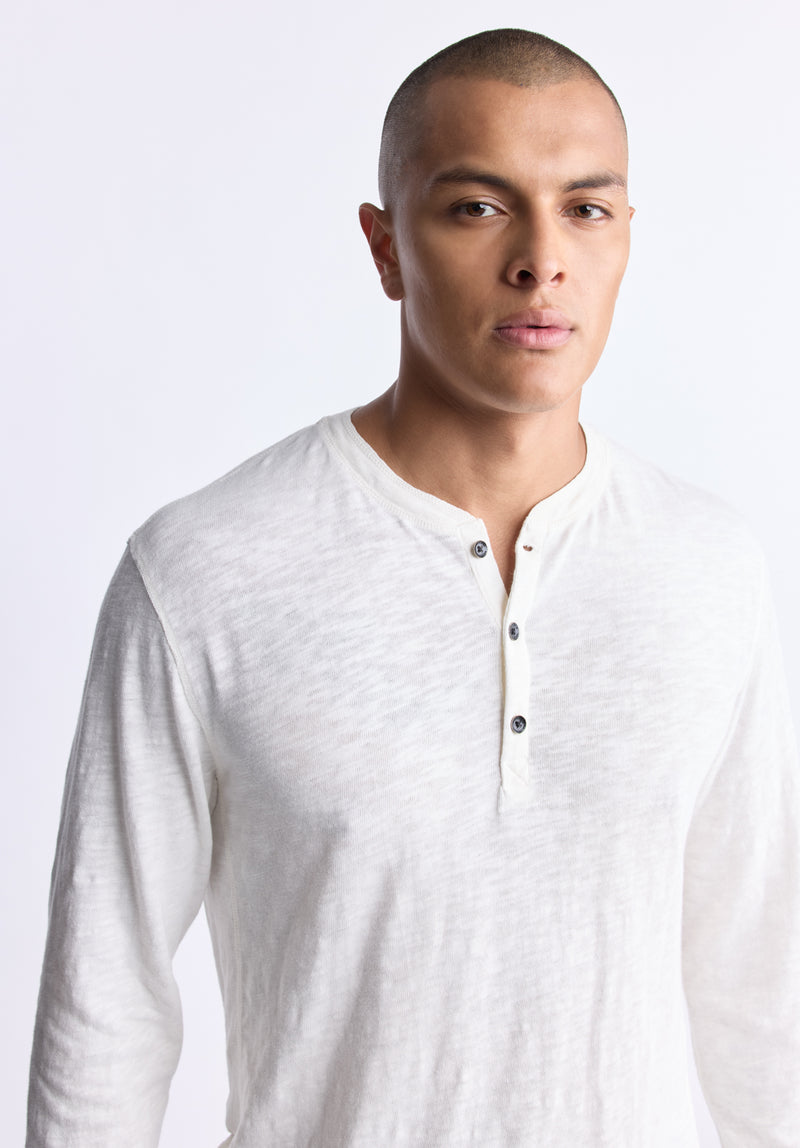 Buffalo David Bitton Kandid Men's Long-Sleeve Henley Top, Milk - BM24522