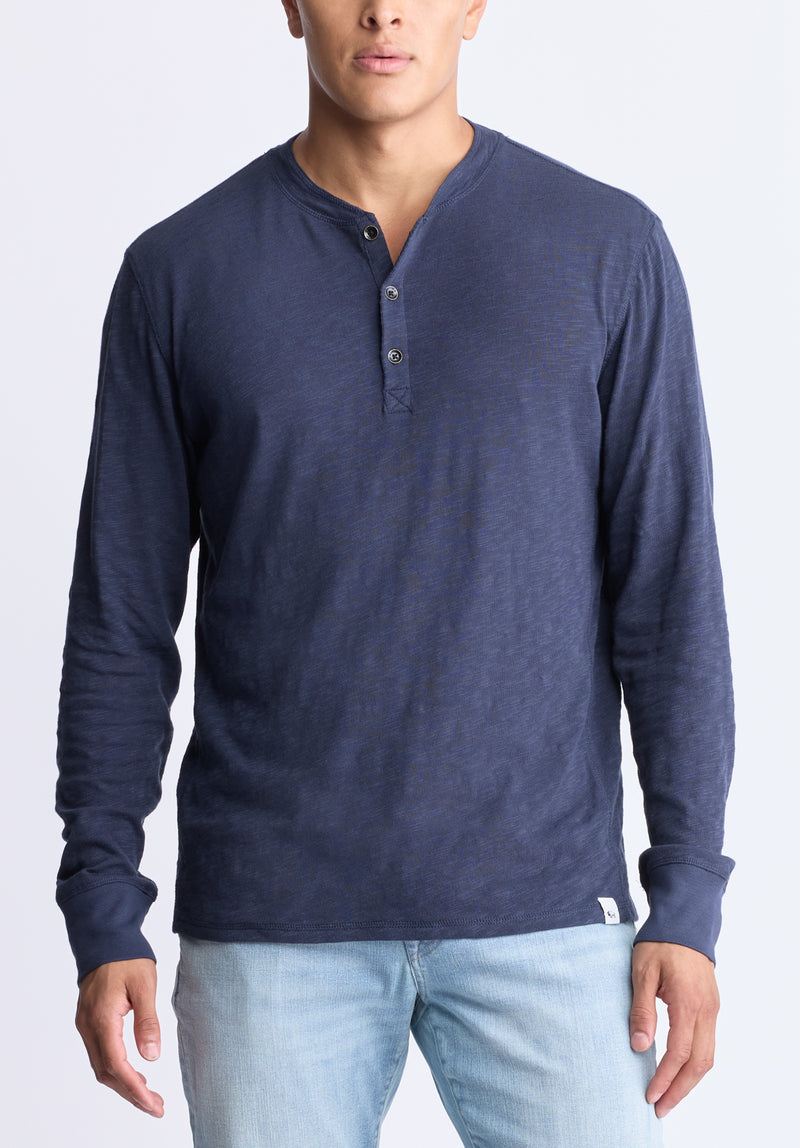 Buffalo David Bitton Kandid Men's Long-Sleeve Henley Top, Midnight blue - BM24522