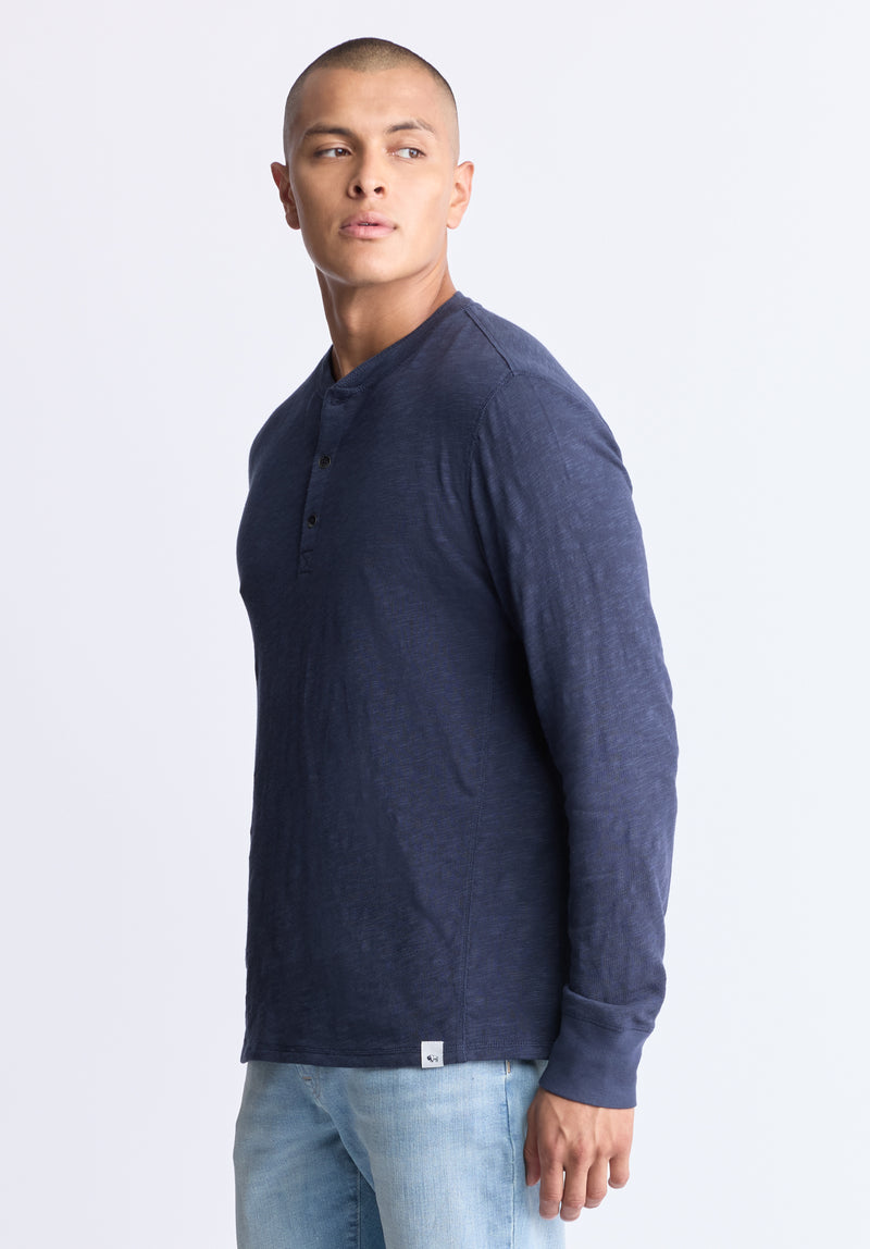 Buffalo David Bitton Kandid Men's Long-Sleeve Henley Top, Midnight blue - BM24522