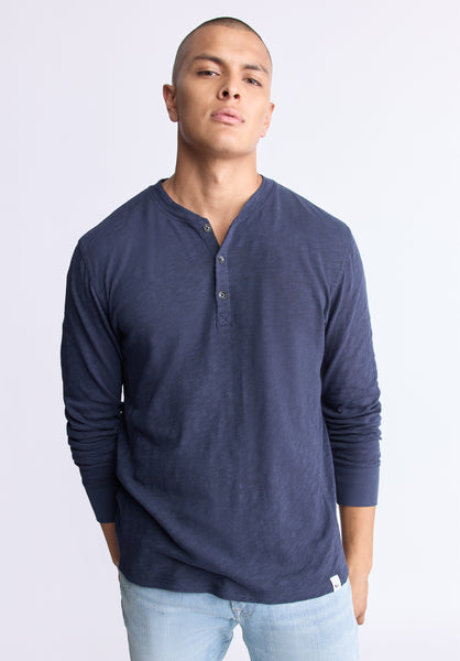 Buffalo David Bitton Kandid Men's Long-Sleeve Henley Top, Midnight blue - BM24522