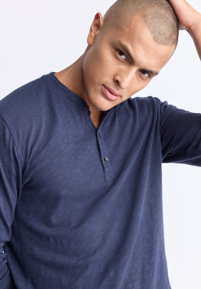 Buffalo David Bitton Kandid Men's Long-Sleeve Henley Top, Midnight blue - BM24522