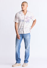 Buffalo David Bitton Sabob Men's Abstract Print Short-Sleeve Button-Up Shirt, Moonbeam beige - BM24523