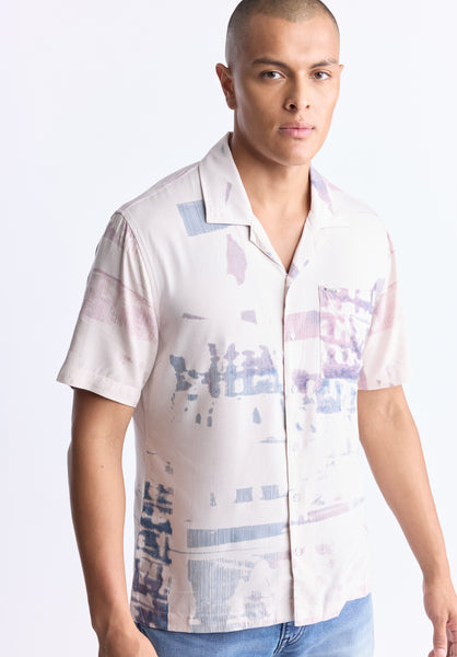 Buffalo David Bitton Sabob Men's Abstract Print Short-Sleeve Button-Up Shirt, Moonbeam beige - BM24523