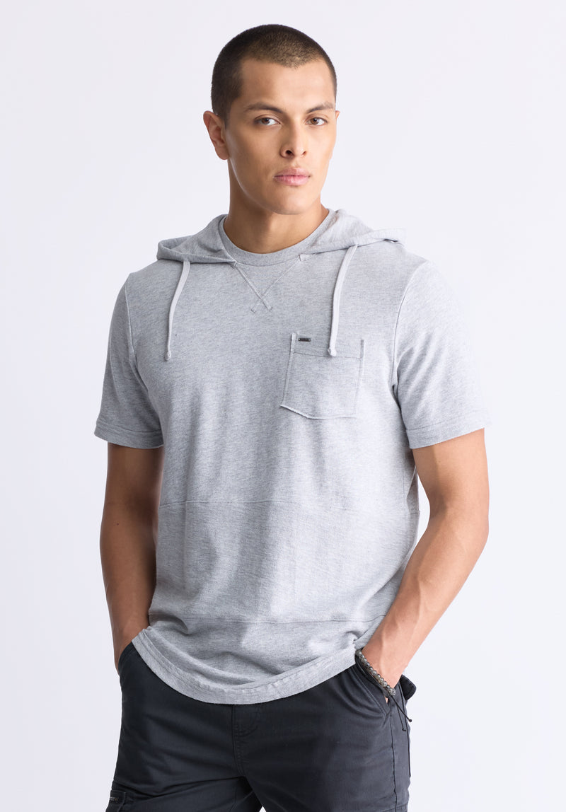 Buffalo David Bitton Katoni Men's Short-Sleeve Hooded T-Shirt, Heather Grey - BM24524 Color HEATHER GREY