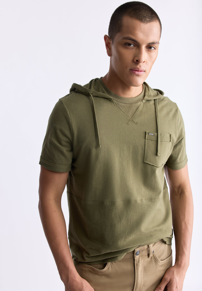 Buffalo David Bitton Katoni Men's Short-Sleeve Hooded T-Shirt, Burnt Olive - BM24524 Color BURNT OLIVE