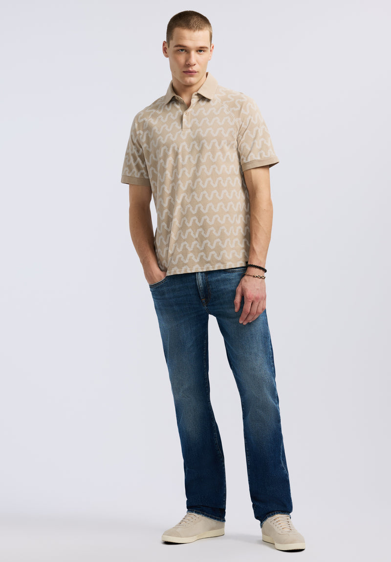 Kindell Men's Short-Sleeve Wave Pattern Polo, Tuffet Beige - BM24531