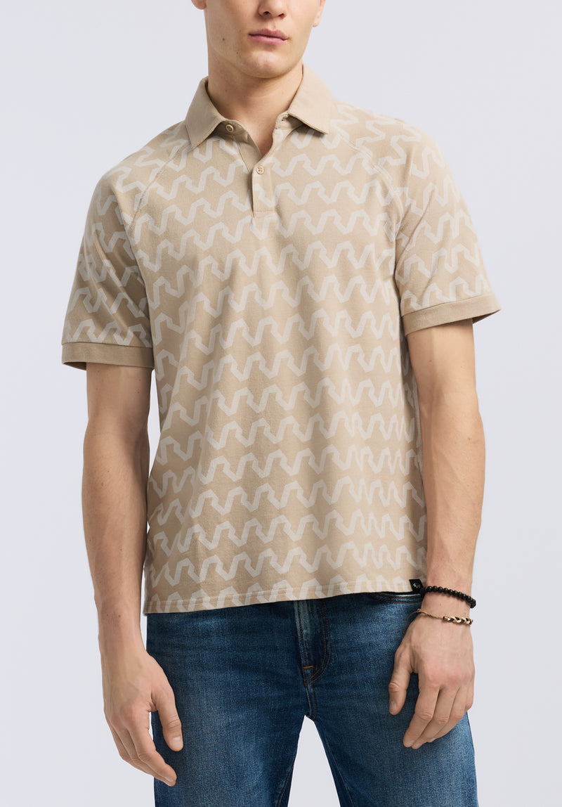 Kindell Men's Short-Sleeve Wave Pattern Polo, Tuffet Beige - BM24531