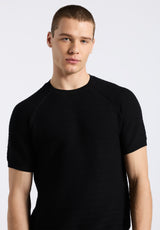 Wipped Men's Textured Knit Short-Sleeve Crewneck Sweater, Charcoal - BM24533