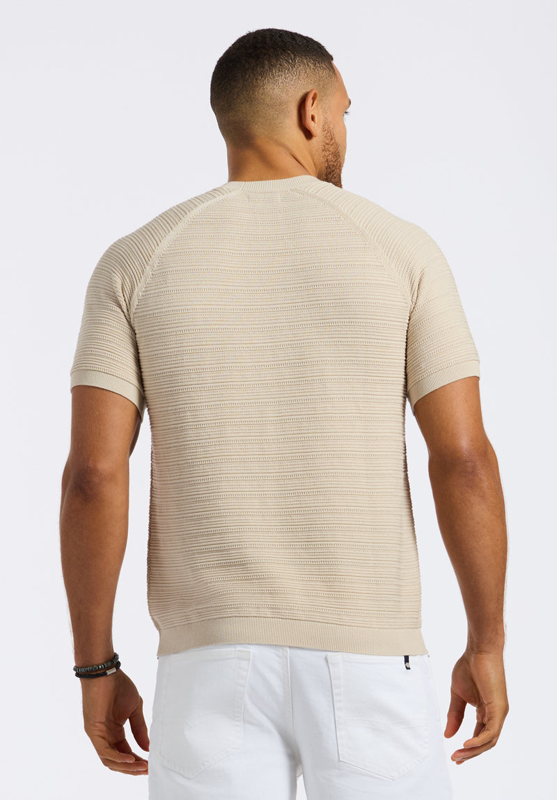 Wipped Men's Textured Knit Short-Sleeve Crewneck Sweater, Buttercream Beige - BM24533