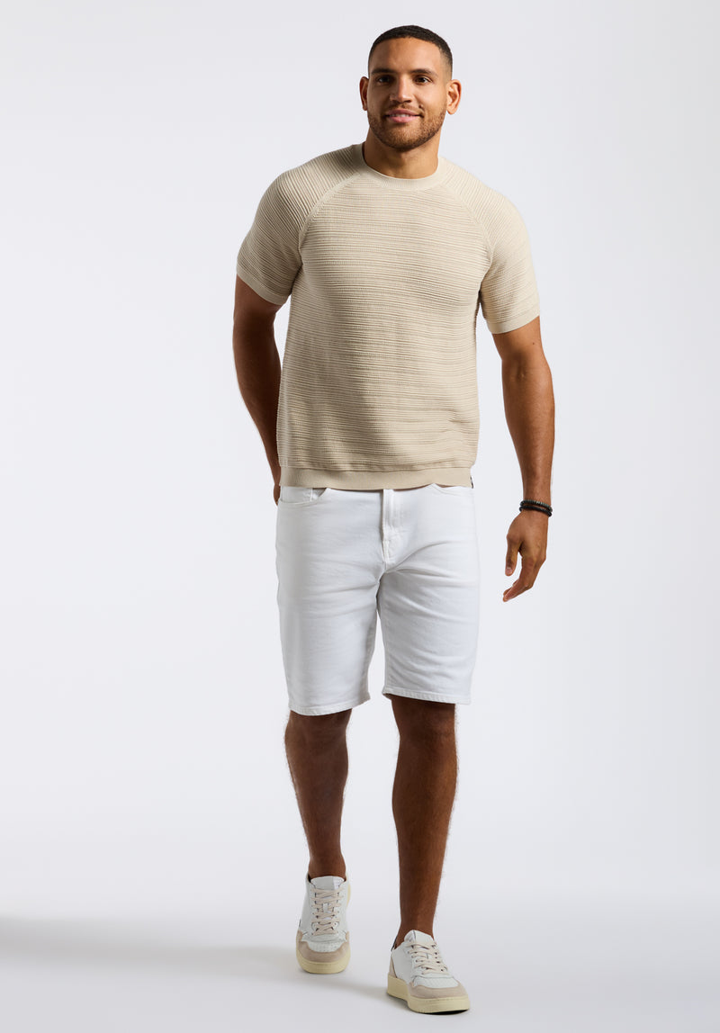 Wipped Men's Textured Knit Short-Sleeve Crewneck Sweater, Buttercream Beige - BM24533