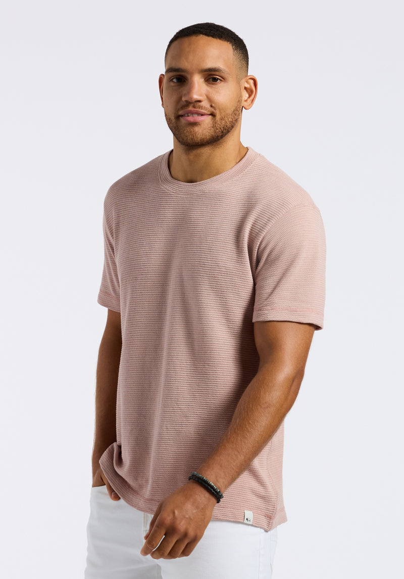 Karlton Men's Waffle-Knit Short-Sleeve Crewneck T-Shirt, Adobe Rose - BM24538