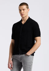 Wasko Men's Cable-Knit Short-Sleeve Button-Up Polo, Black - BM24540