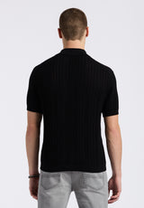 Wasko Men's Cable-Knit Short-Sleeve Button-Up Polo, Black - BM24540