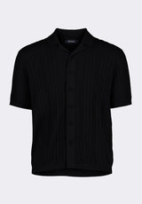 Wasko Men's Cable-Knit Short-Sleeve Button-Up Polo, Black - BM24540