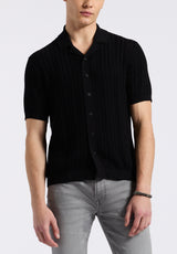 Wasko Men's Cable-Knit Short-Sleeve Button-Up Polo, Black - BM24540