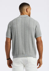 Wasko Men's Cable-Knit Short-Sleeve Button-Up Polo, Heather Grey - BM24540