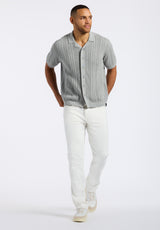 Wasko Men's Cable-Knit Short-Sleeve Button-Up Polo, Heather Grey - BM24540