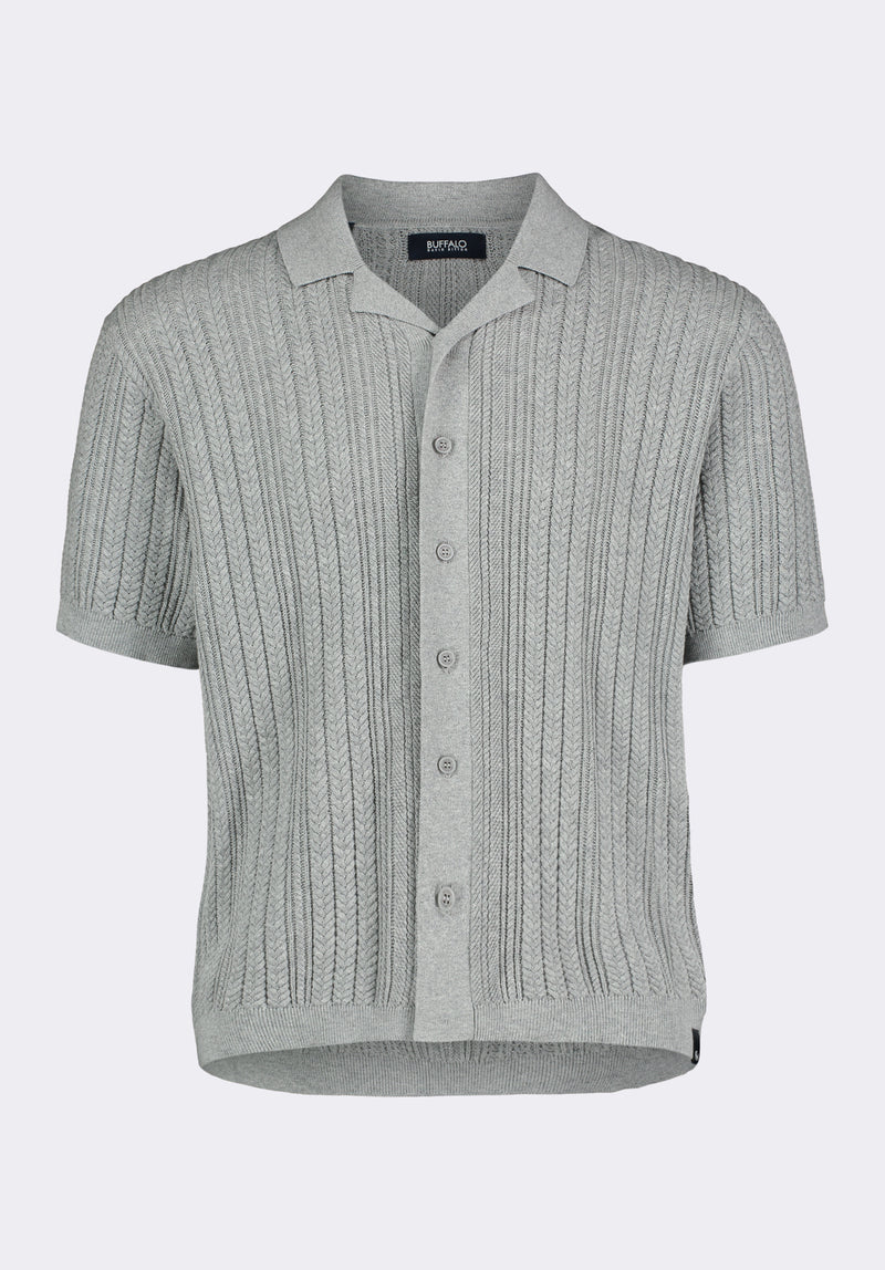 Wasko Men's Cable-Knit Short-Sleeve Button-Up Polo, Heather Grey - BM24540