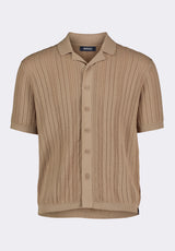 Wasko Men's Cable-Knit Short-Sleeve Button-Up Polo, Tuffet Beige - BM24540