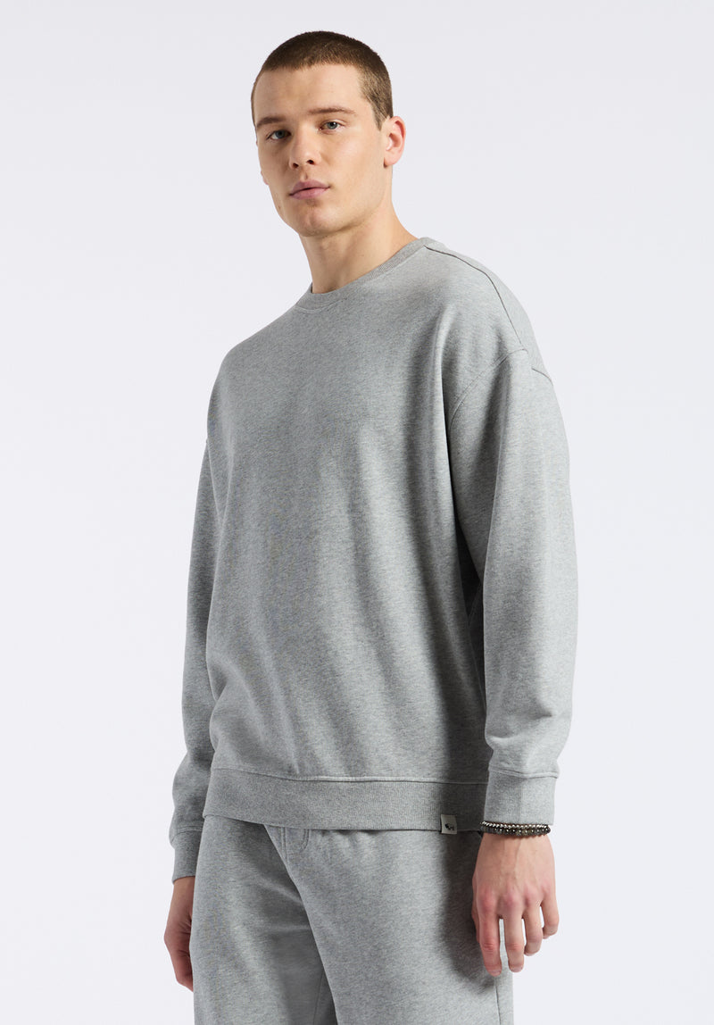 Famke Men's Relaxed Crewneck Sweatshirt, Heather Grey - BM24541